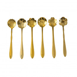 Coffret de 6 cuillères assorties fleurs dorées